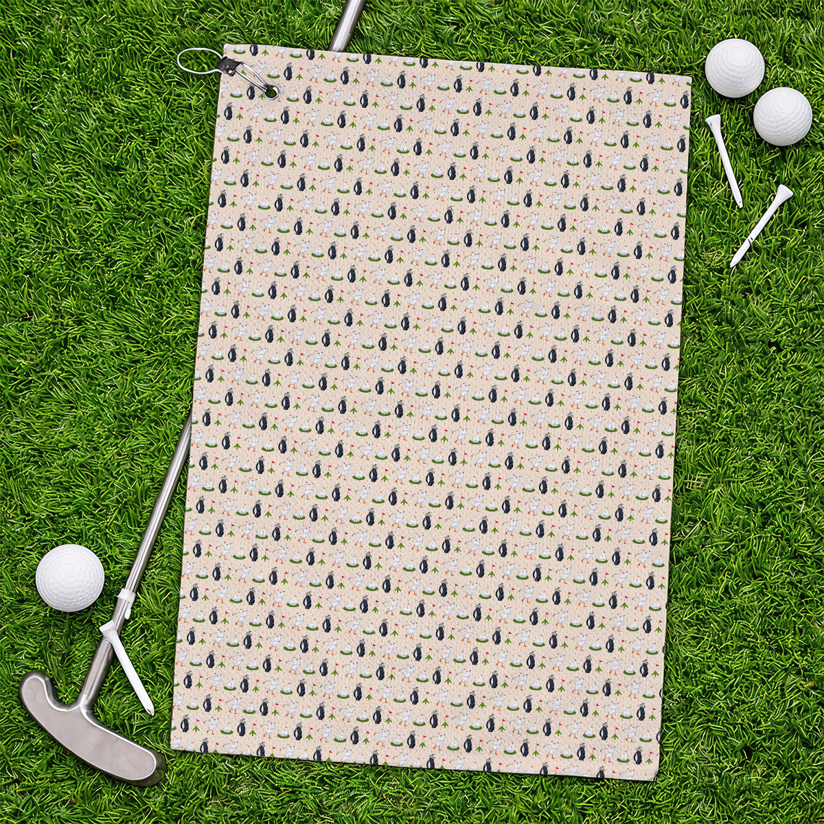 Funny Goose Golf Towels, Teal Goose & Golf Pattern Towel, Golf Apparel Gift For Golfer