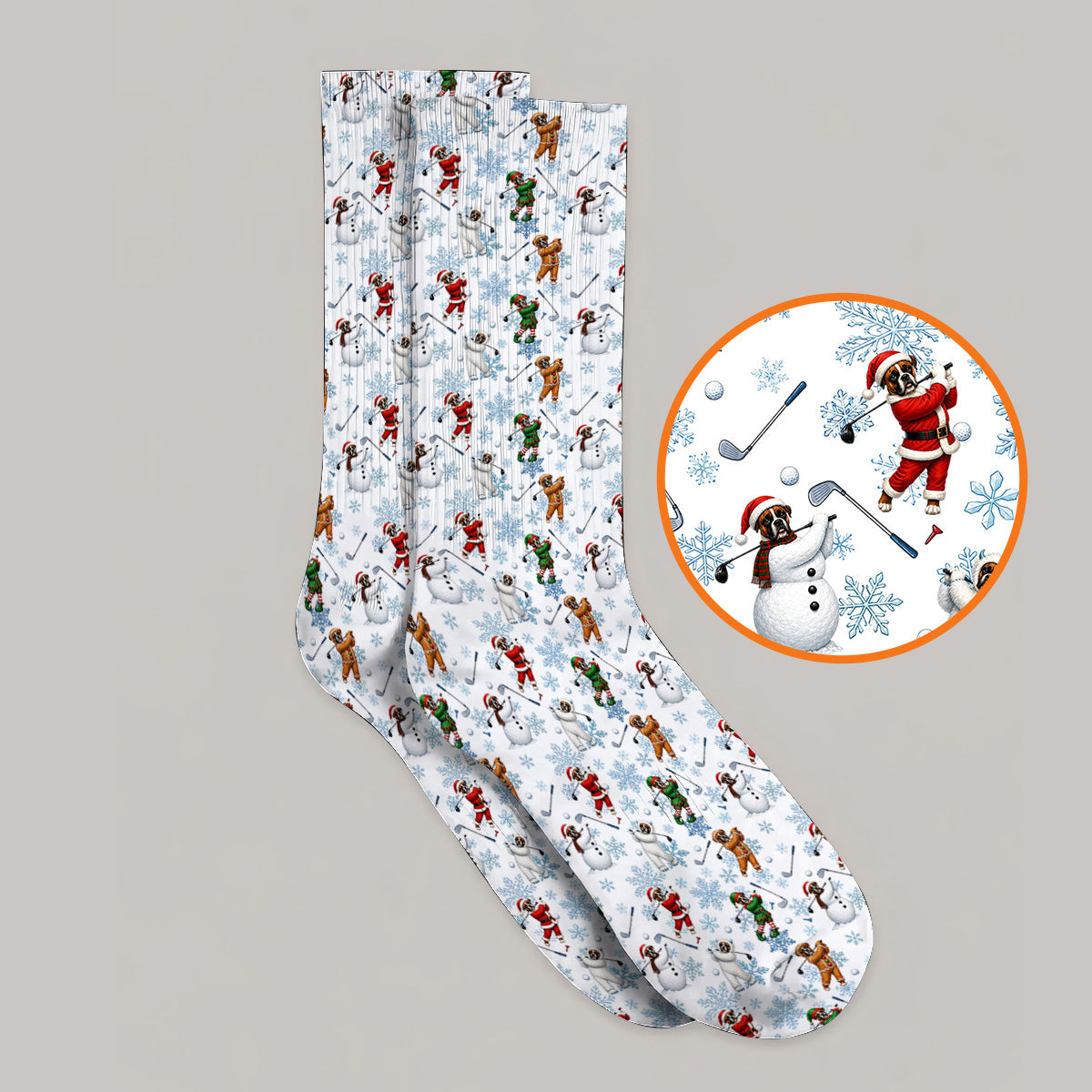 Boxer Christmas Pattern Golf Socks, Funny Holiday Boxer Golfer Sock, Christmas Golf Gift for Dog Lovers