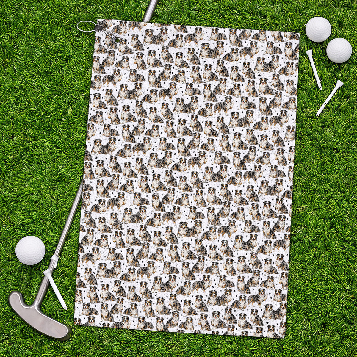 Australian Shepherd Golf Towel, Funny Blue Merle Aussie Pattern Golf Towels, Golf Gift For Golfer
