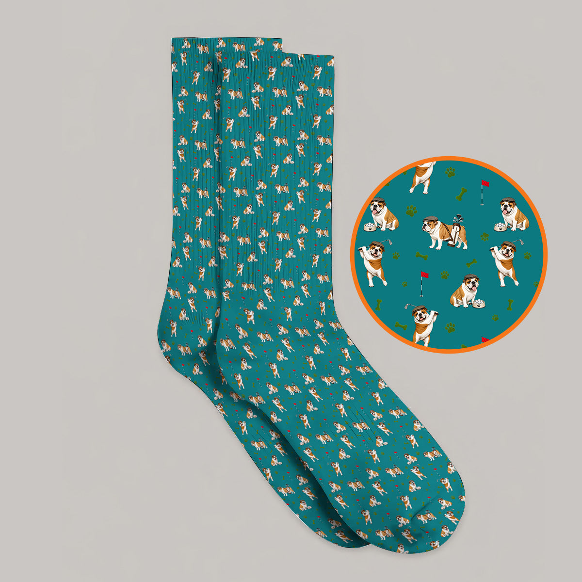 Funny Bulldog Golf Pattern Socks, English Bulldog Golf Sock, Golf Gift For Golfer