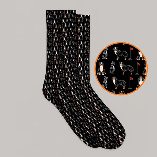 Bernese Mountain Dog Golf Pattern Socks, Funny Bernese Golf Sock, Dog Lover Golf Gift