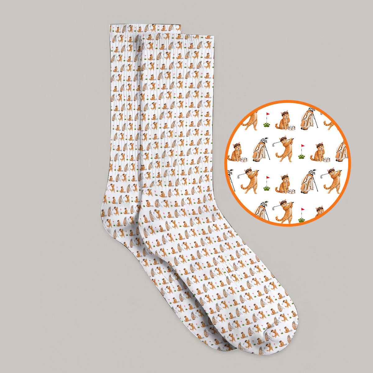 Crazy Orange Cat Golf Socks, Ginger Cat Playing Golf Pattern Golf Sock, Unique Golf Gift for Cat Lovers