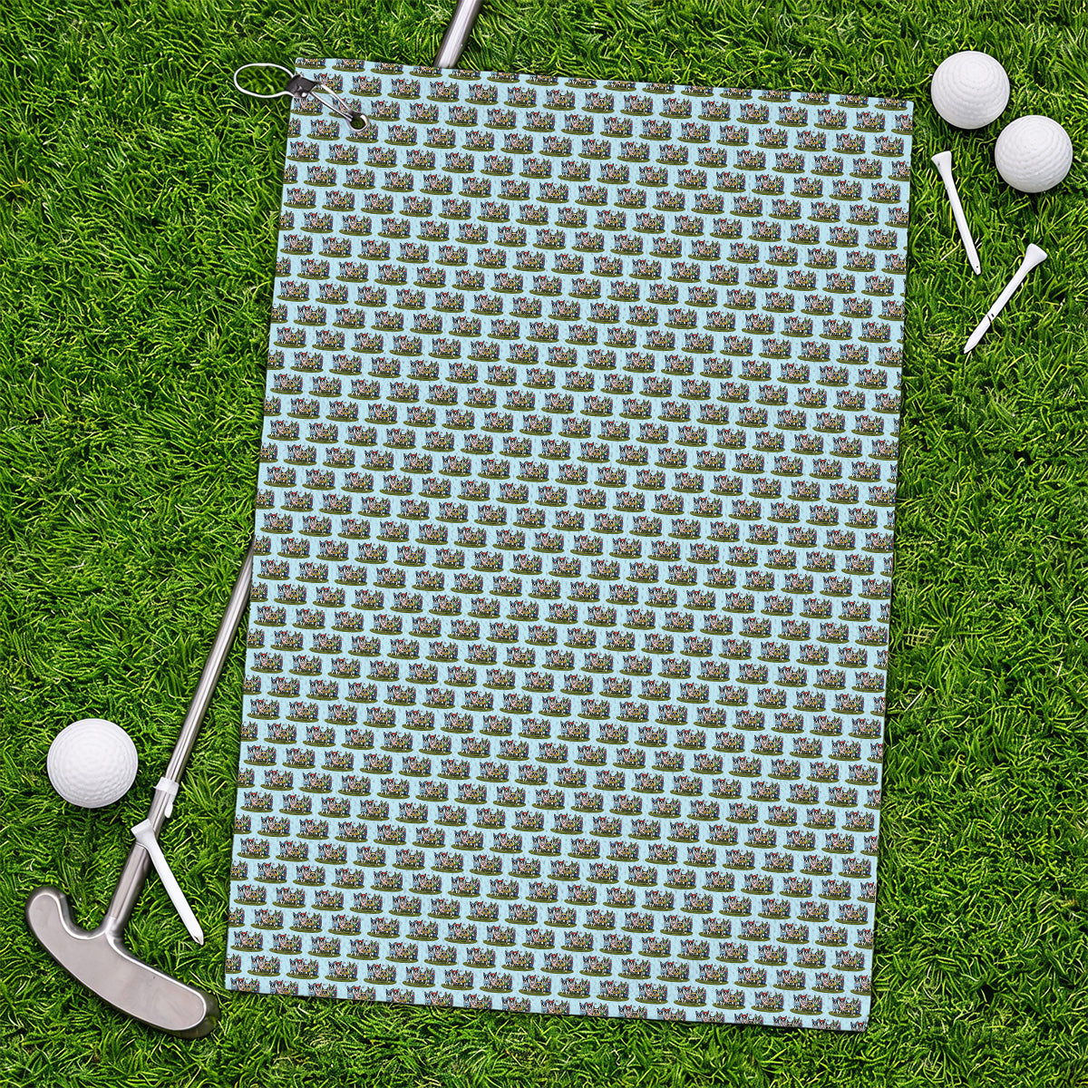 Boston Terrier Golf Pattern Towels, Funny Golfing Boston Terrier Towel, Dog Lover Golf Gift