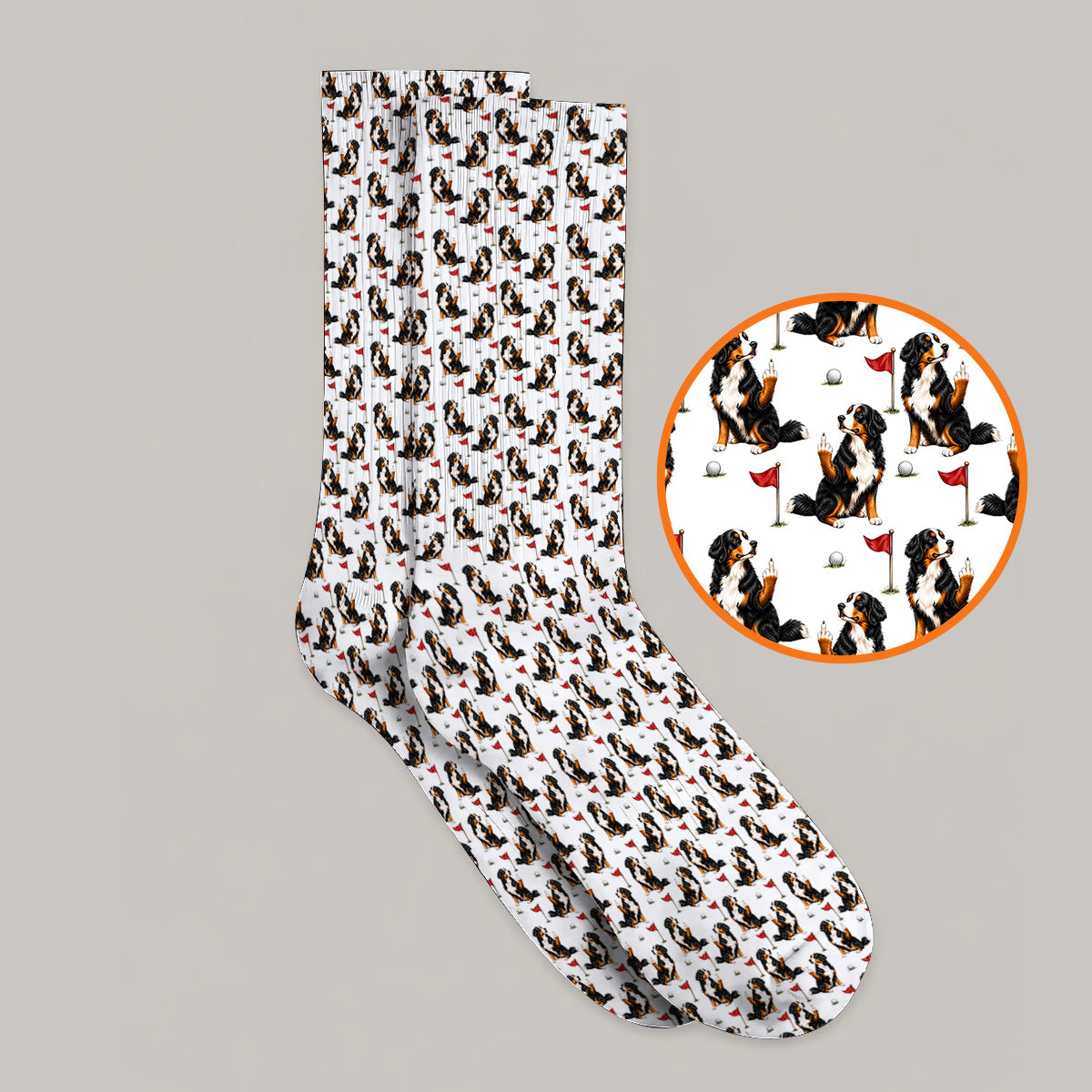 Bernese Mountain Dog Golf Pattern Socks, Bernese Golf Sock, Funny Dog Lover Golf Gift