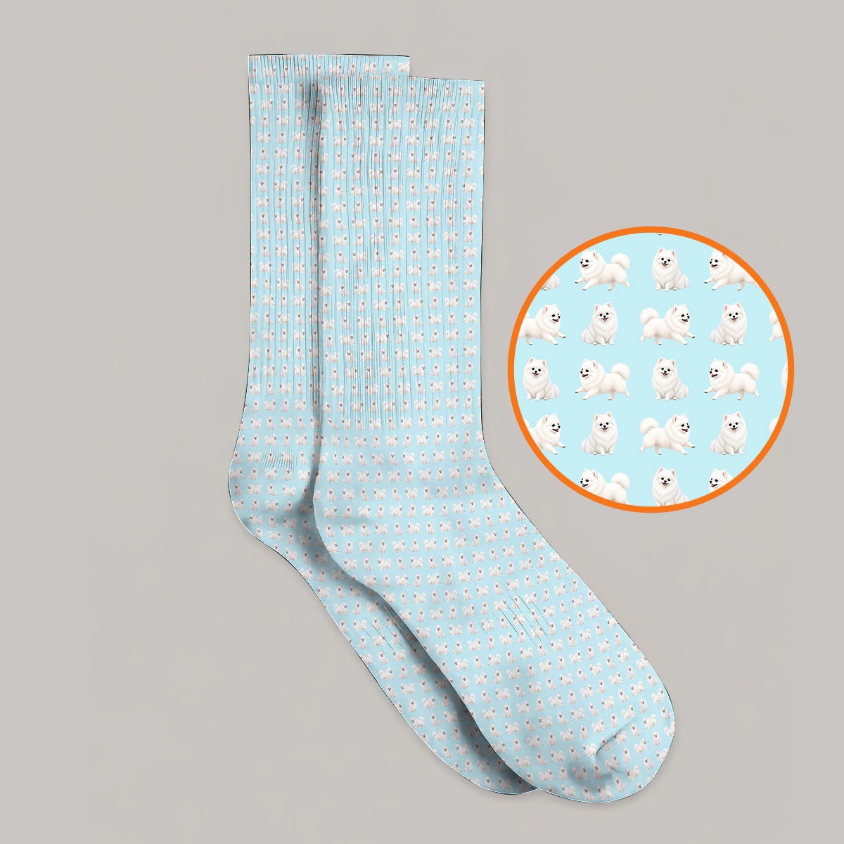 White Pomeranian Pattern Golf Socks, Cute Pomeranian Dog Golf Sock, Crazy Golf Gift For Golfer