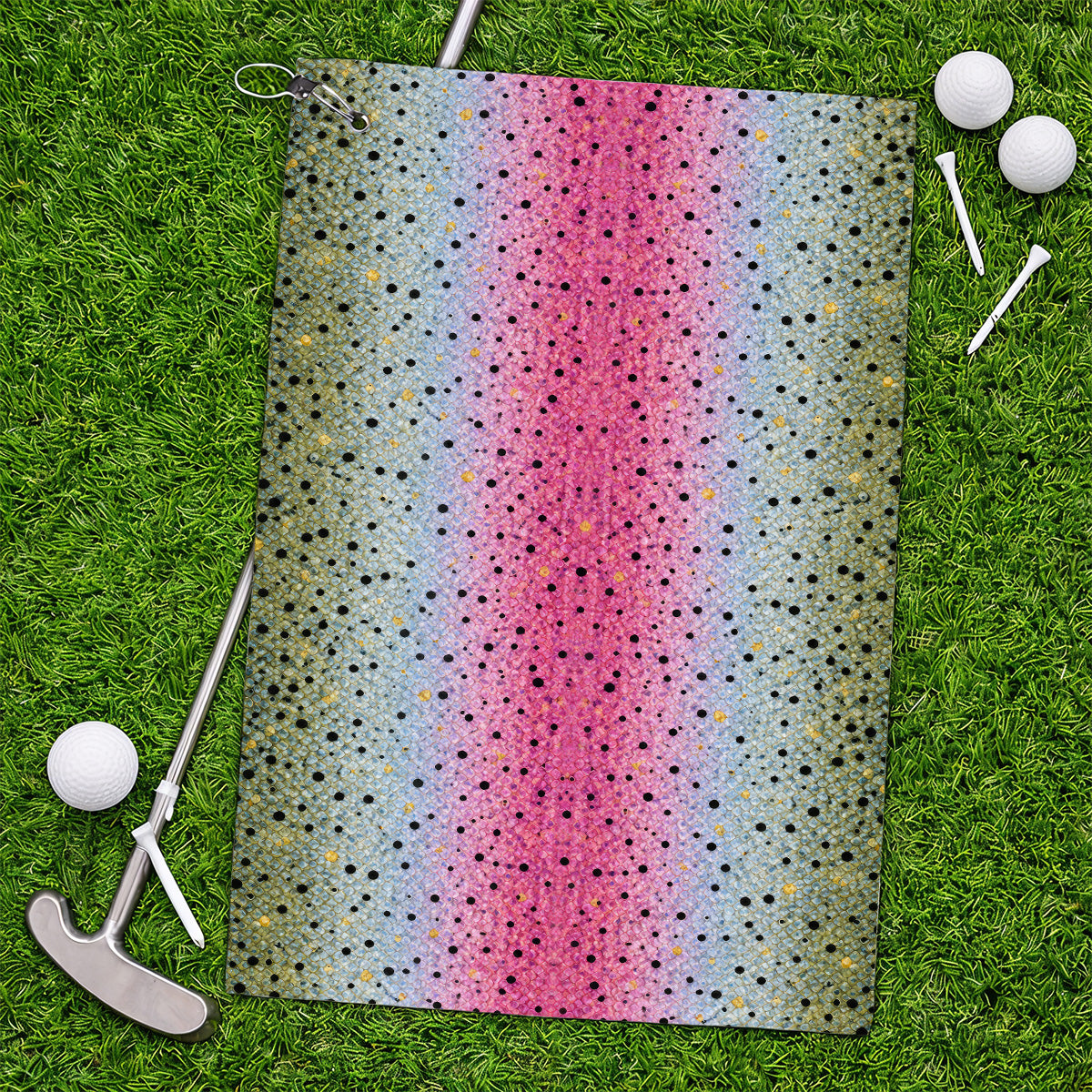 Crazy Rainbow Trout Skin Pattern Golf Towels, Pink Blue Fish Scale Golf Towel, Golf Gift For Golfers