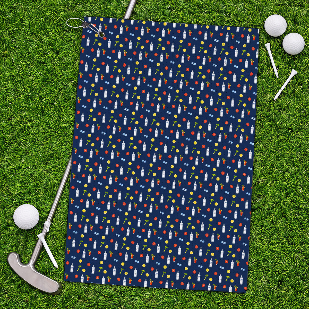Bloody Mary Cocktail Golf Towel, Funny Golfer Drink Pattern Towels, Country Club Golf Apparel