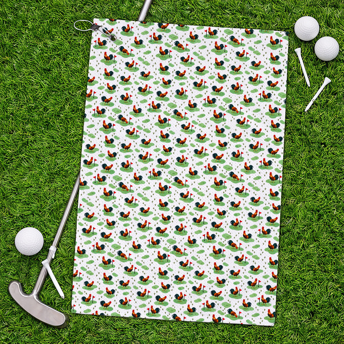 Crazy Rooster Golf Towels, Rooster Pattern Golf Towel For Chicken Lovers, Golf Gift For Golfers