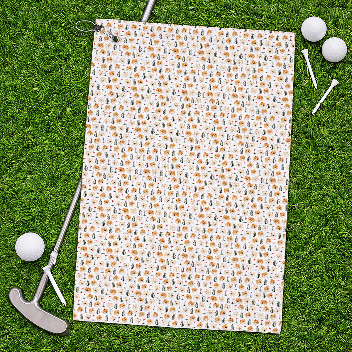 Pomeranian Golf Towels, Fluffy Pom Dog & Golf Pattern Towel, Funny Golf Gift For Golfer