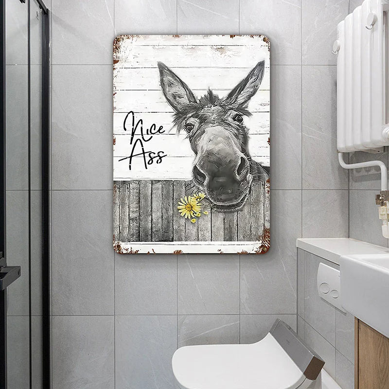 Funny Donkey Sunflower Bathroom Metal Sign, Farmhouse Bathroom And Restroom Wall Decor, Home Decor Gift Sign Man Cave