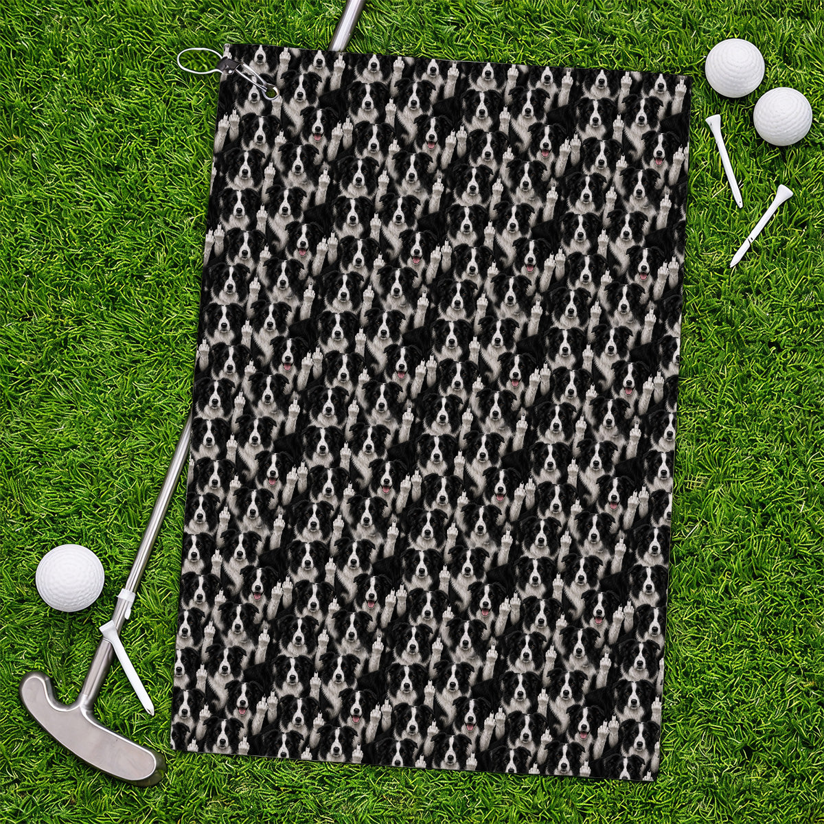 Crayzy Border Collie Golf Towel, Border Collie Pattern Golf Towels for Golfer, Dog Lovers Golf Gift