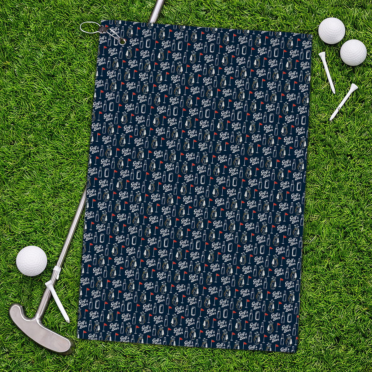 Crazy Golf & Beer Towels, Golf Bag And Beer Bottle Pattern Golf Towel, Golf Gift For Beer Lovers