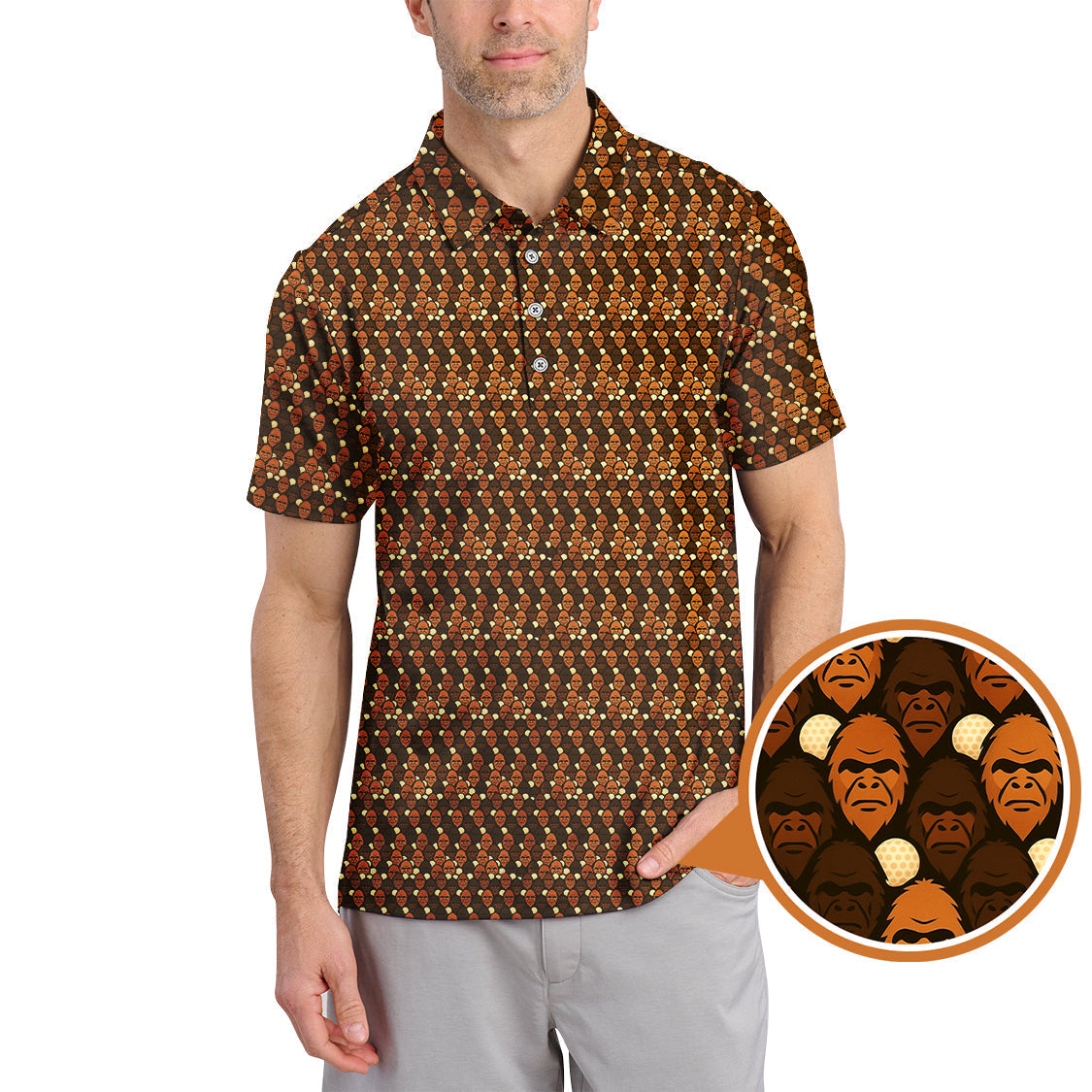 Sasquatch Golf Pattern Shirt, Crazy Golf Shirt For Men, Funny Bigfoot Golf Polos