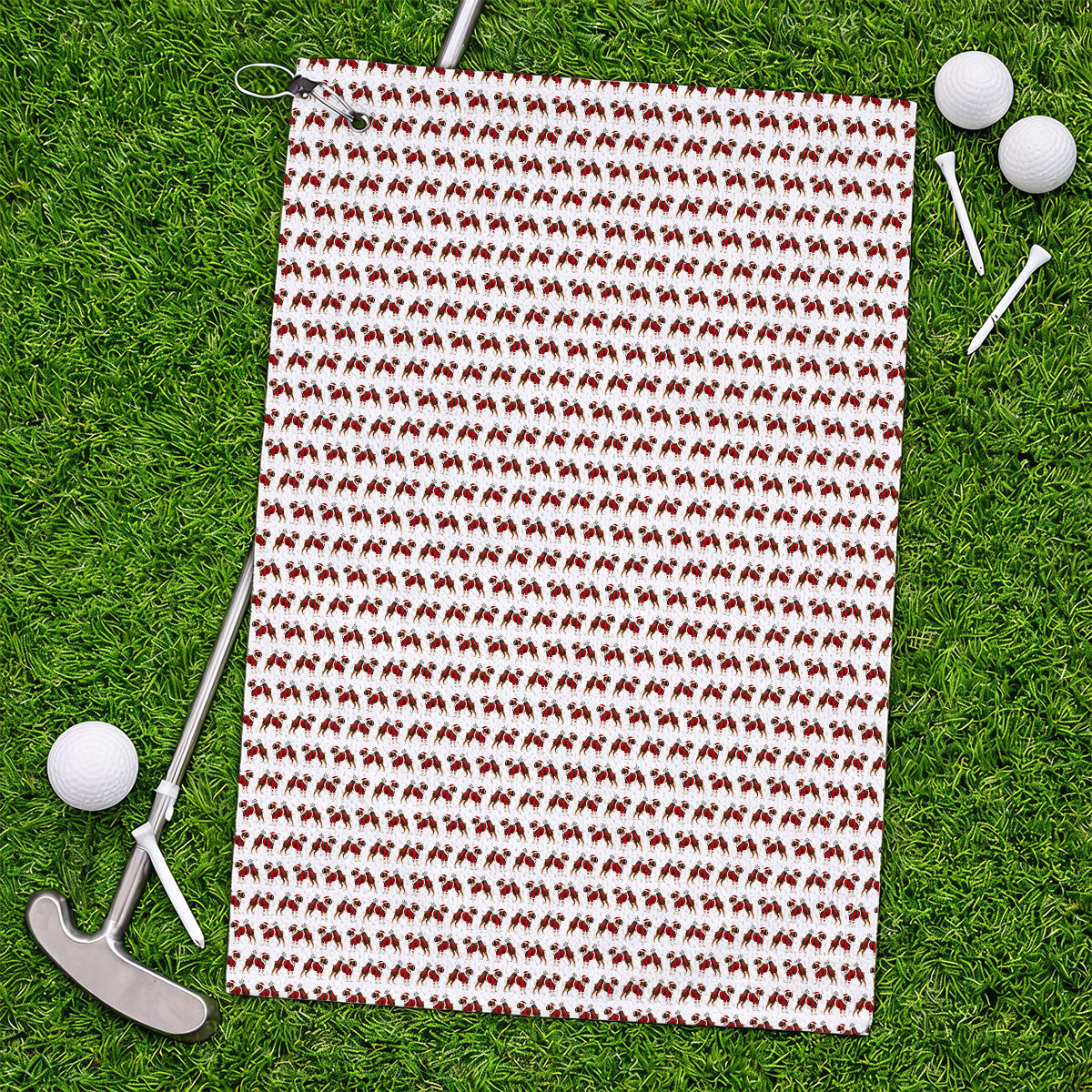 Boxer Dog Christmas Pattern Golf Towels, Santa Boxer Golf Towel, Boxer Lover Holiday Golf Gift For Golfer