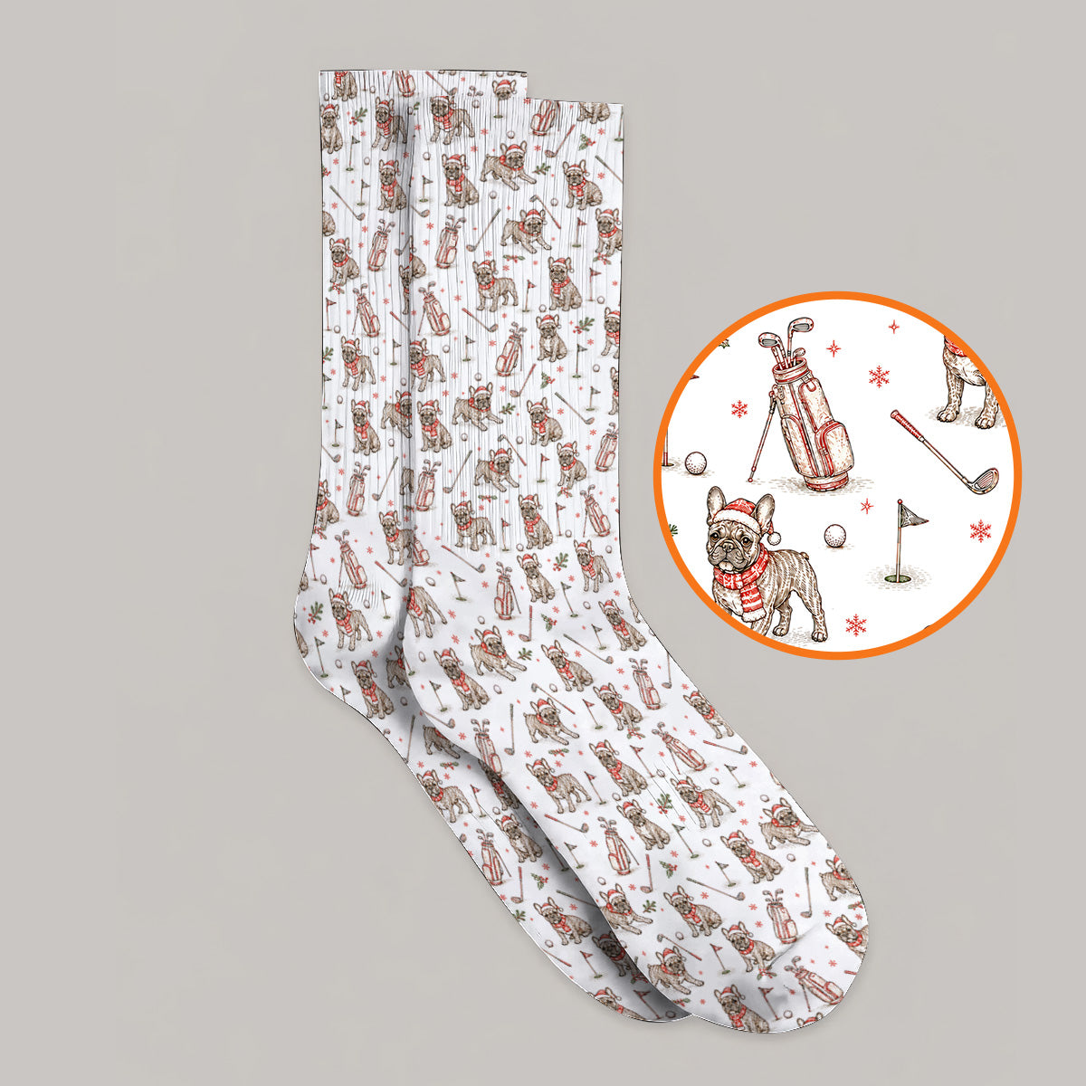 French Bulldog Christmas Golf Socks, Vintage Holiday Dog Pattern Golf Sock, Xmas Golf Gift for Golfers