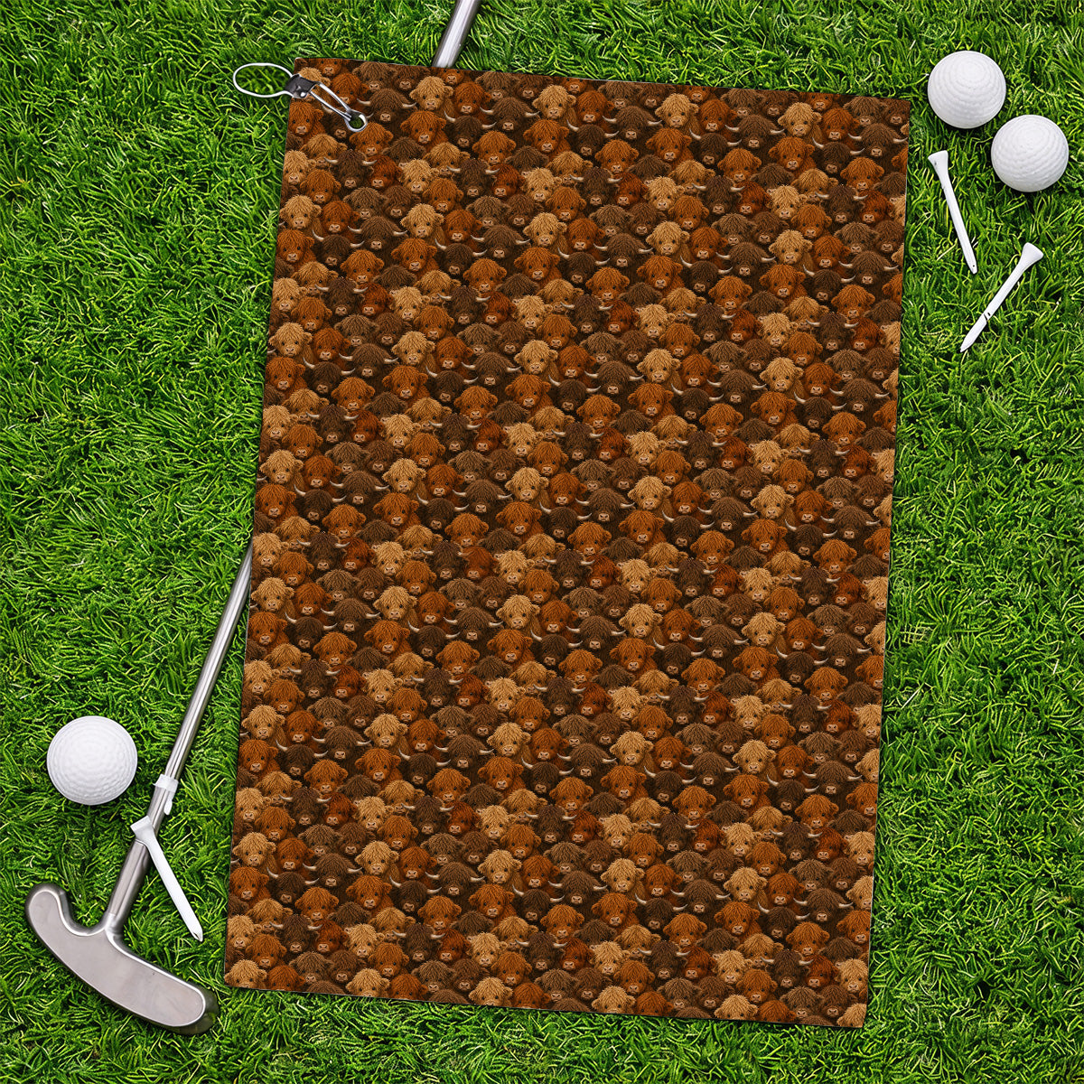 Highland Cow Pattern Golf Towels, Crazy Golf Gift For Golfer, Highland Cow Golf Towel