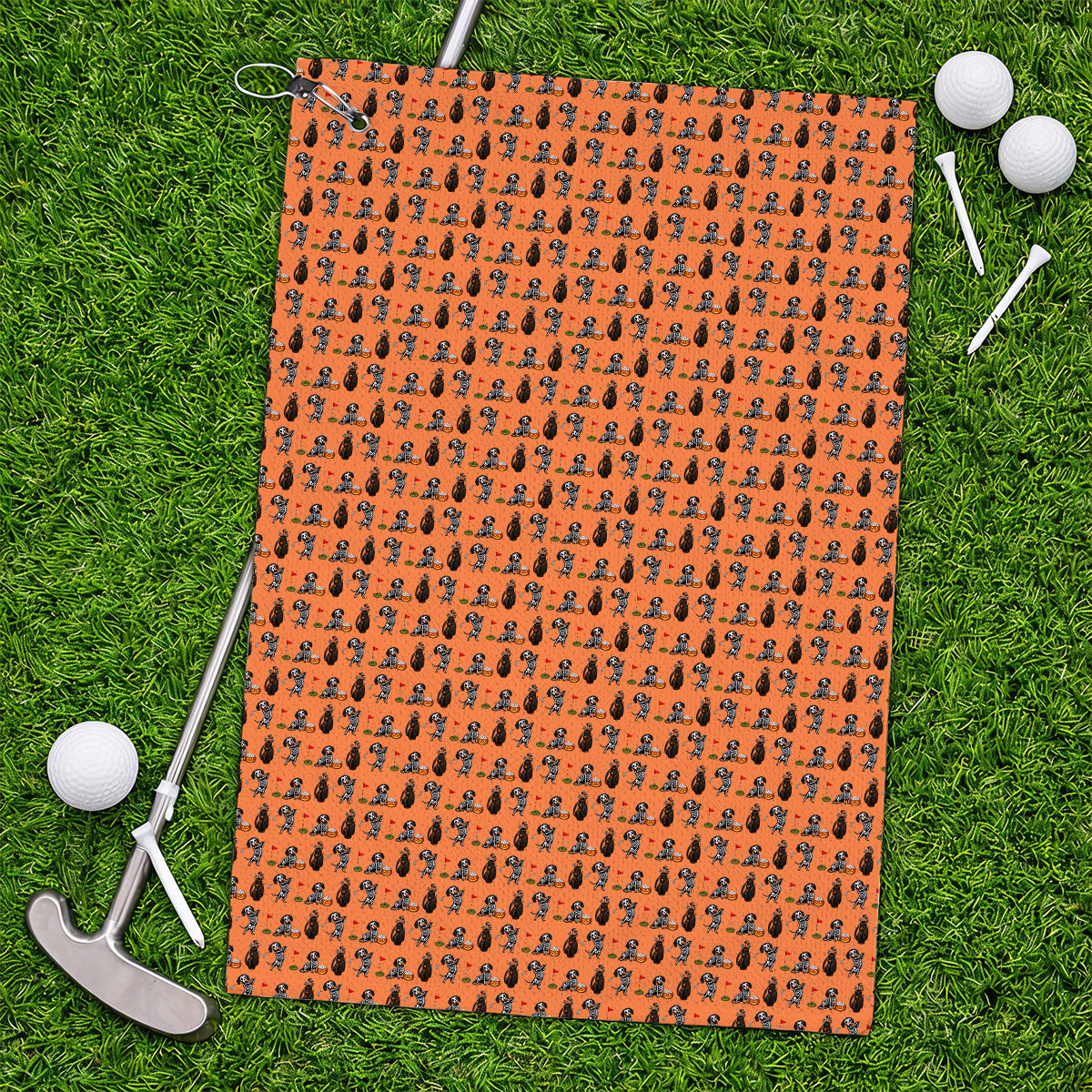 Halloween Dachshund Golf Towel, Skeleton Wiener Dog Pattern Golf Towels, Funny Golf Gift for Golfer