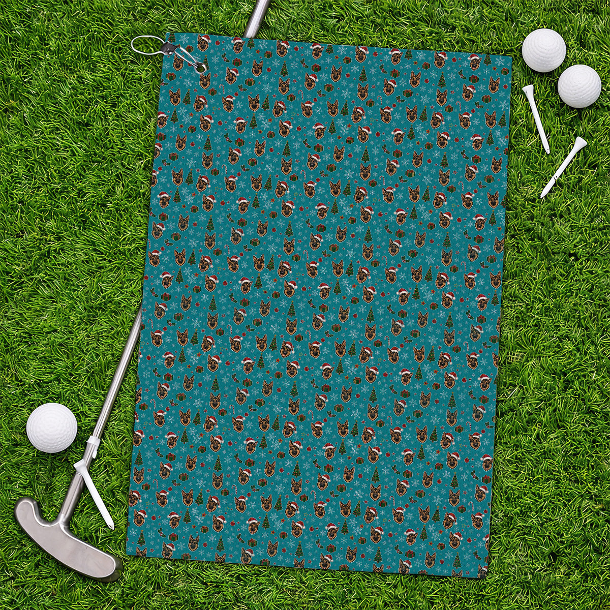 Funny German Shepherd Christmas Golf Towels, German Shepherd Pattern Golf Towel, Xmas Golf Gift For Golfer
