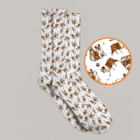 Funny Bulldog Pattern Golf Socks For Golfer, English Bulldog Golf Sock, Dog Golf Gift