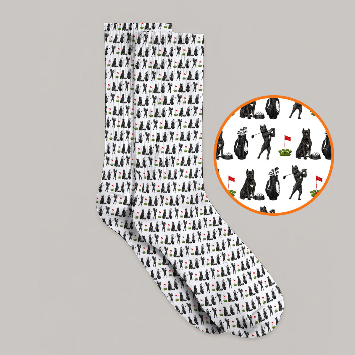 Cane Corso Golf Socks, Black Cane Corso Golf Pattern Sock for Dog Lovers, Funny Golf Gift for Golfers
