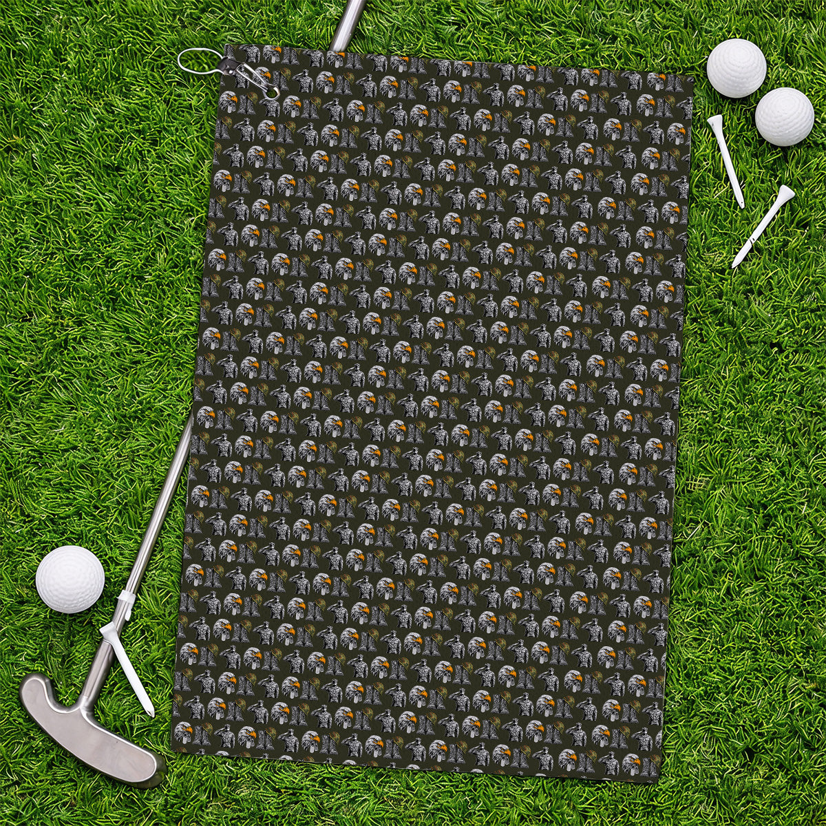 Veteran Eagle Golf Towels, Military Soldier & Army Tribute Pattern Golf Towel, Patriotic Veterans Day Golf Gift for Golfer