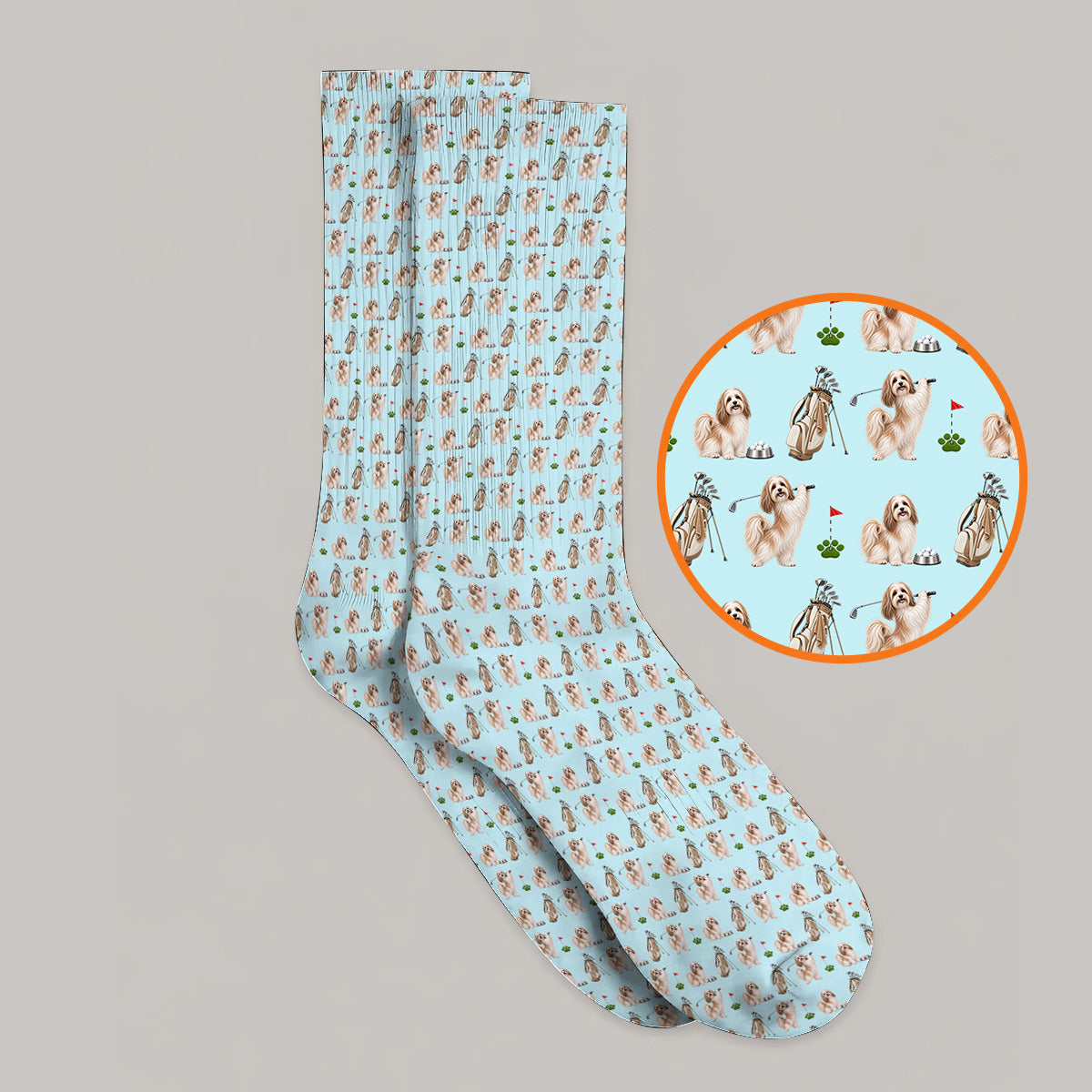 Havanese Golf Socks, Funny Havanese Pattern Golf Sock, Golf Gift For Dog Lovers