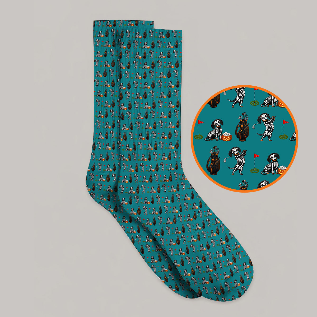 Halloween Dachshund Golf Socks, Skeleton Wiener Dog Pattern Golf Sock, Funny Golf Gift for Golfer