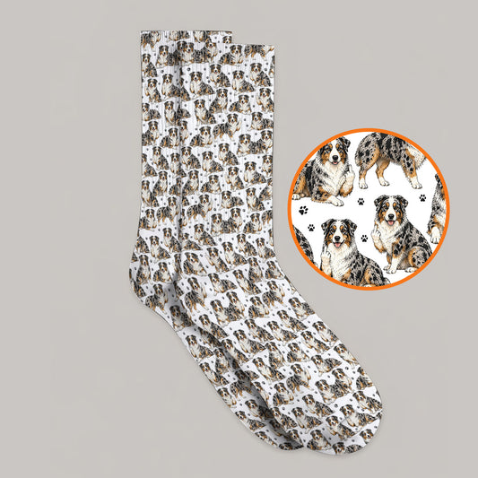 Australian Shepherd Golf Sock, Funny Blue Merle Aussie Pattern Golf Socks, Golf Gift For Golfer