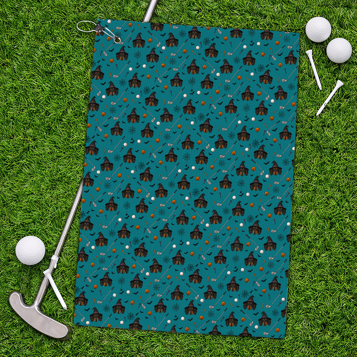 Witch Dachshund Golf Towel, Halloween Wiener Dog Pattern Golf Towels, Golf Gift for Golfer
