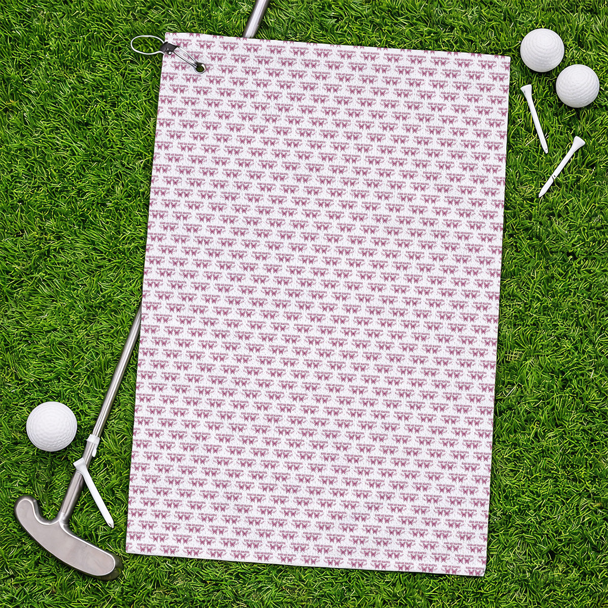 Scars Are Beautiful Breast Cancer Awareness Golf Towel, Pink Butterfly Survivor Pattern Towels, Inspirational Golf Gift for Golfer