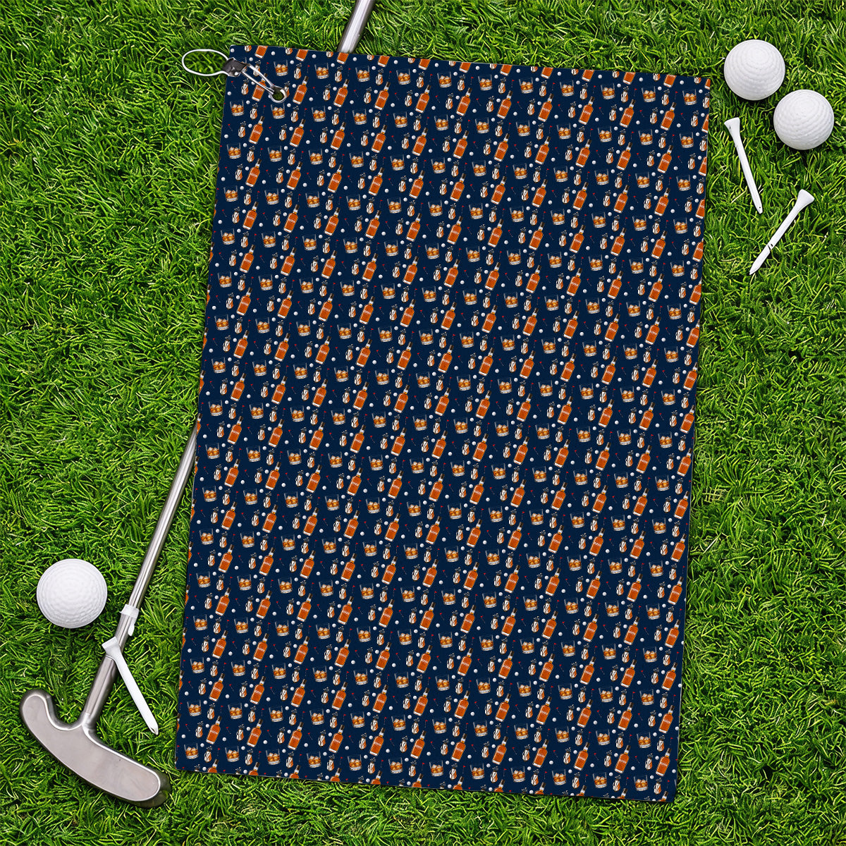Bourbon Whiskey Golf Towels, Golf & Bourbon Pattern Towel, Unique Gift For Whiskey Loving Golfers