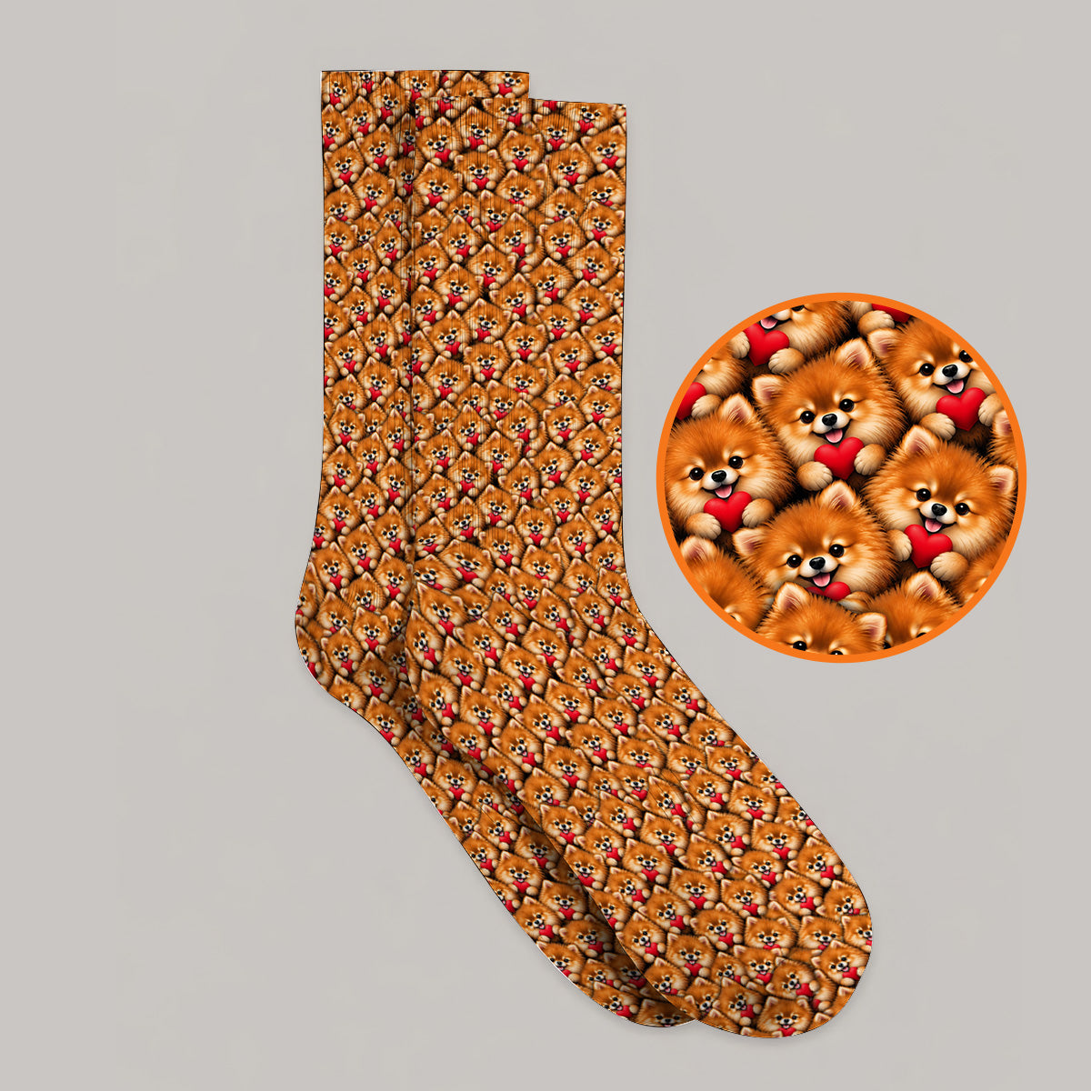 Cute Pomeranian Hearts Pattern Golf Socks, Funny Golf Sock For Dog Lovers, Golf Gift For Golfers