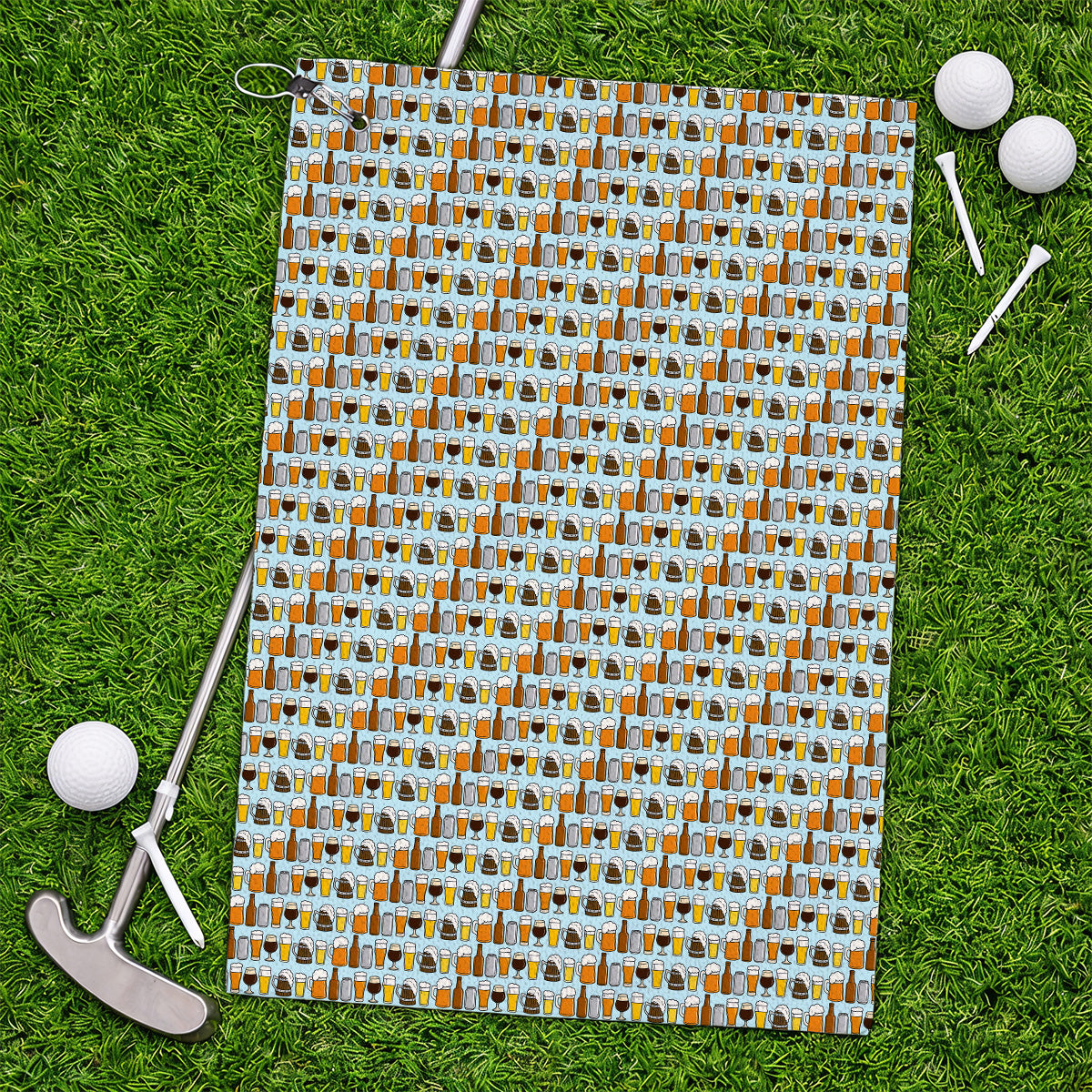 Beer Pattern Golf Towel, Funny Beer Lover Golf Towels, Golf Gift For Beer Lovers