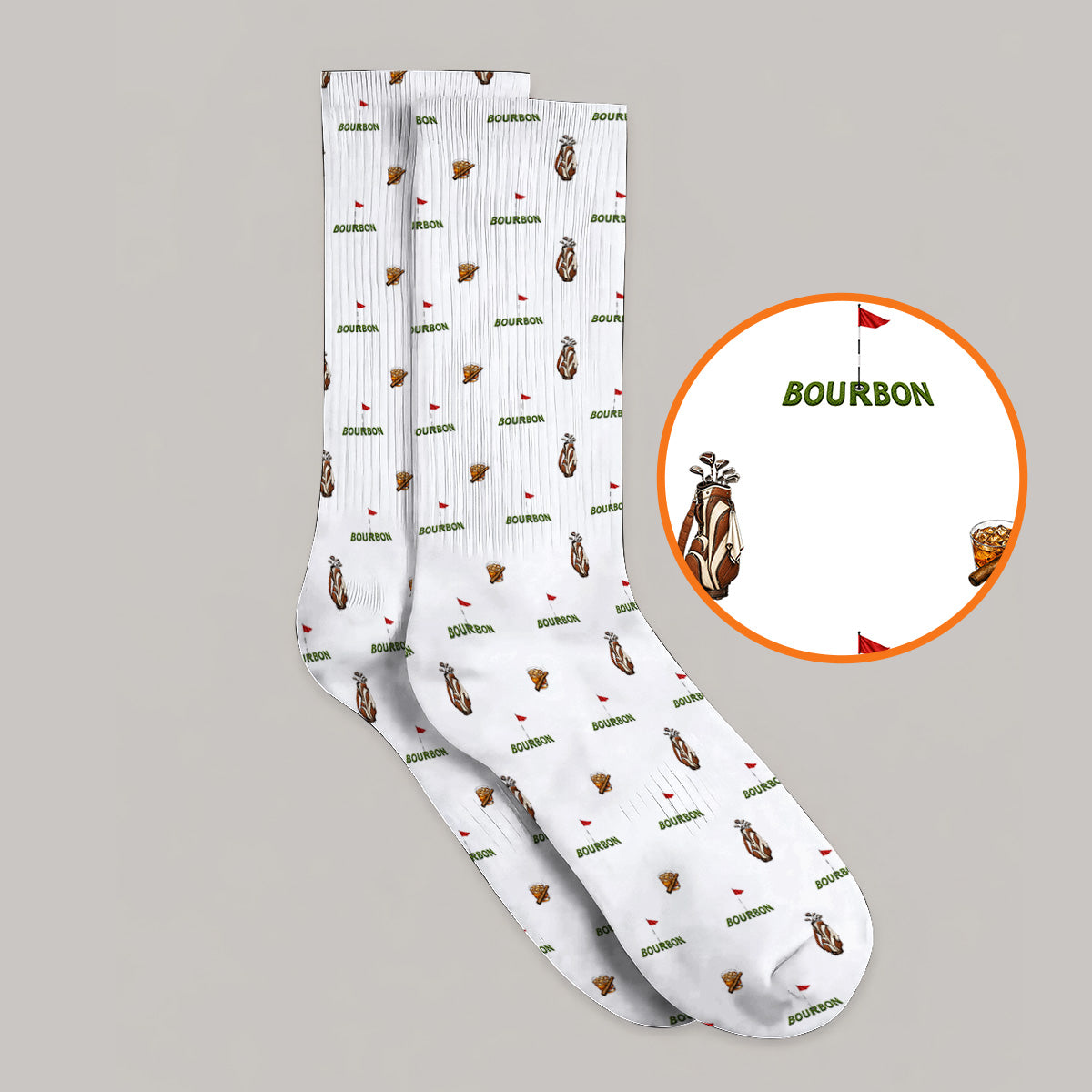 Bourbon & Cigar Golf Socks, Whiskey Golf Pattern Sock, Funny Bourbon Gift For Golfers