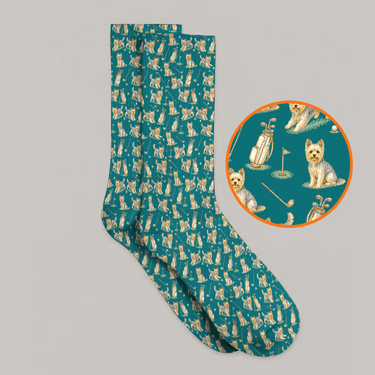 Yorkshire Terrier Golf Socks, Vintage Yorkie Golf Pattern Socks, Cute Dog Lover Golf Apparel For Golfer