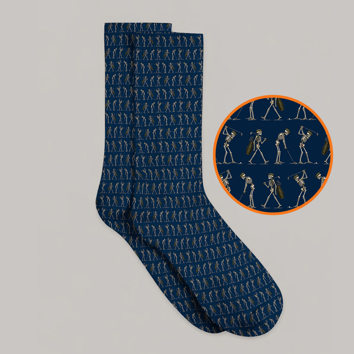 Skeleton Golf Socks, Vintage Skeleton Golf Pattern Sock, Crazy Golf Gift For Golfer