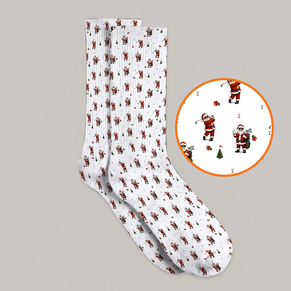 Funny Santa Pattern Golf Socks, Xmas Golf Sock For Golfers, Christmas Golf Gift For Holiday