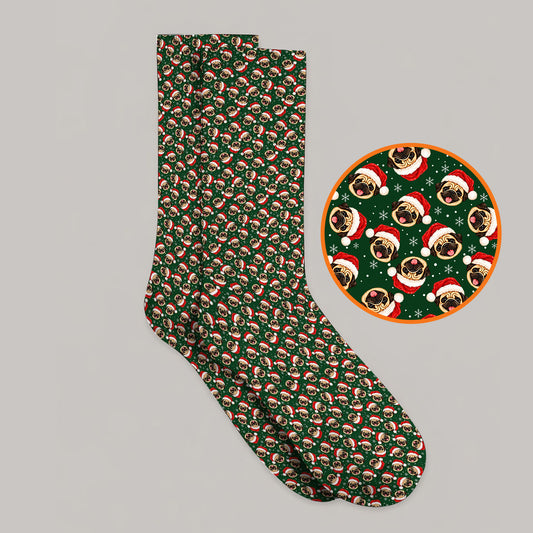 Funny Christmas Pug Golf Socks, Pug Pattern Golf Sock For Dog Lovers, Xmas Golf Gift For Golfers