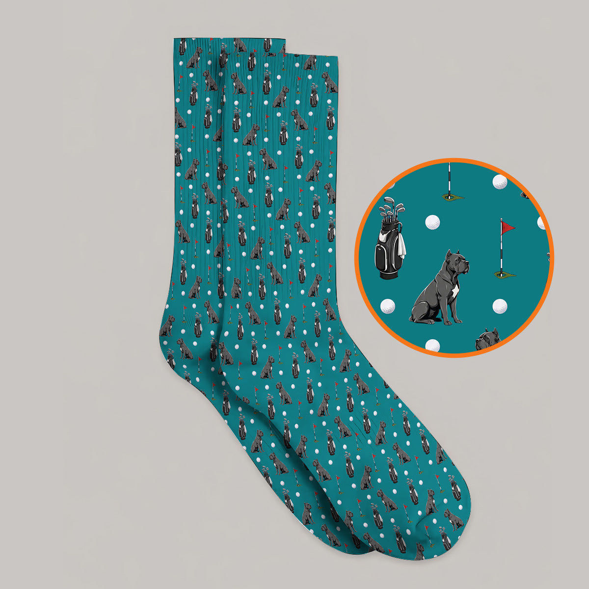 Funny Cane Corso Pattern Golf Socks, Black Cane Corso Golf Sock for Dog Lovers, Golf Gift for Golfers