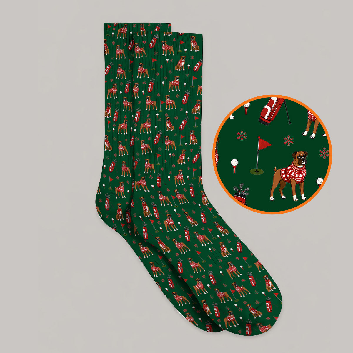 Boxer Christmas Golf Polos, Holiday Dog Pattern Golf Shirt, Festive Golf Gift for Golfers