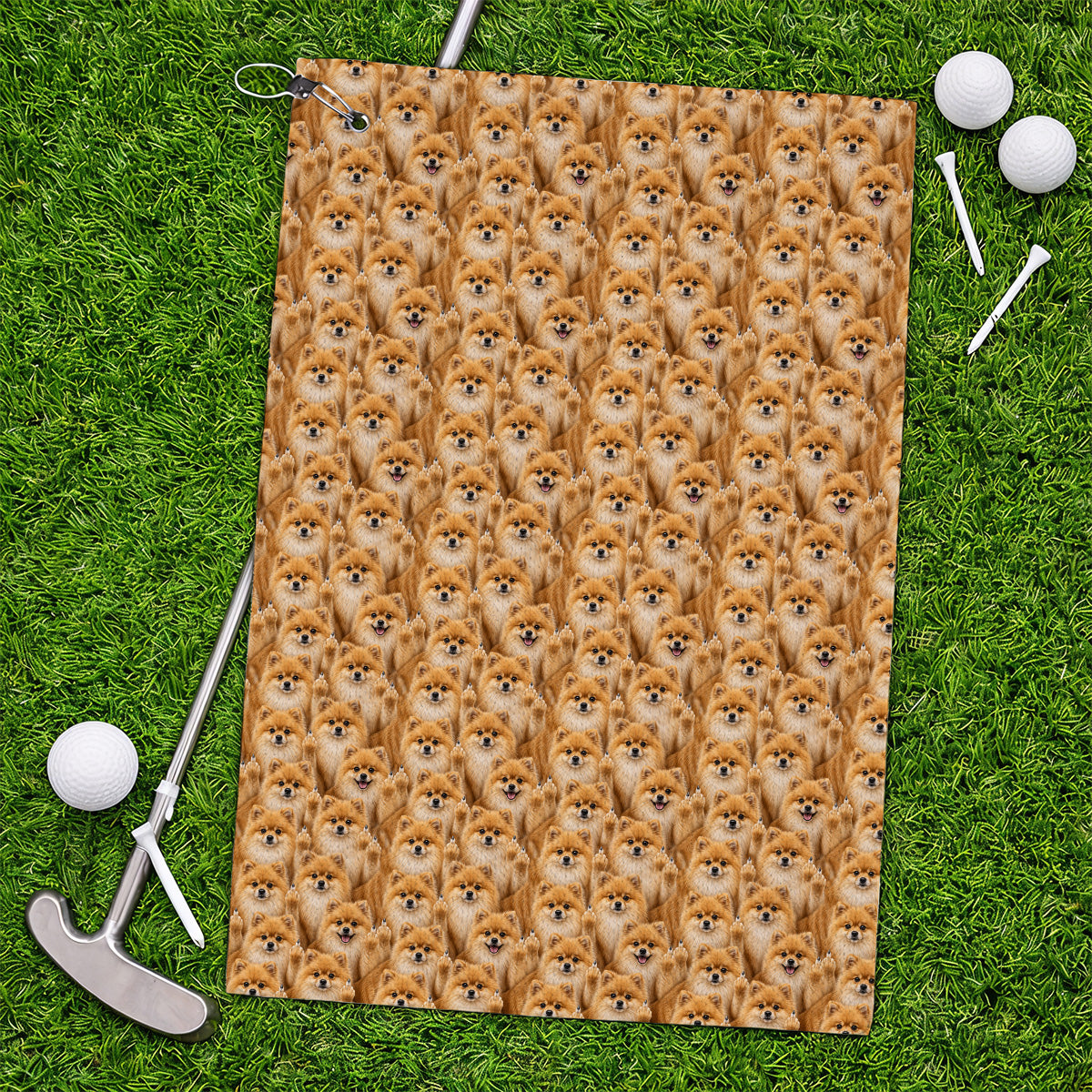 Crazy Pomeranian Pattern Golf Towel, Pomeranian Dog Golf Towels, Golf Gift For Golfer
