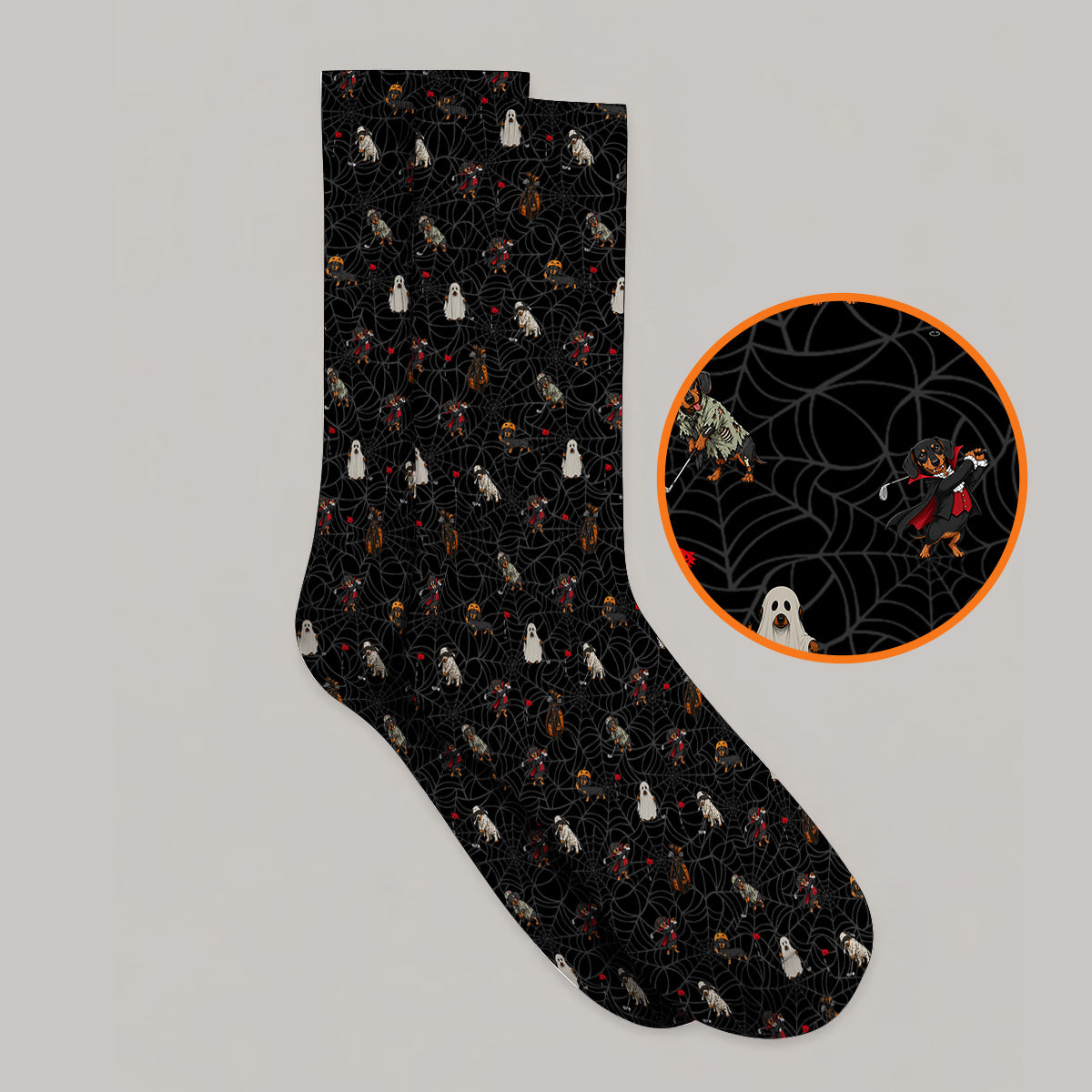 Spooky Dachshund Pattern Golf Socks, Halloween Vampire Wiener Dog Sock, Crazy Golf Gift For Golfer