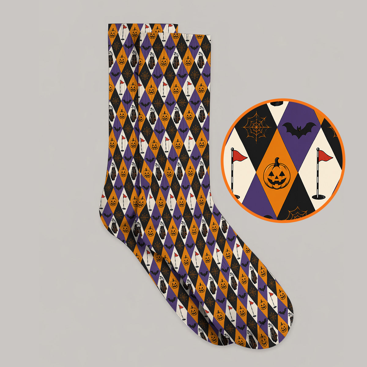 Halloween Pattern Golf Solcks, Vintage Halloween Golf Sock For Golfer, Pumpkin Golf Gift for Golf Lovers