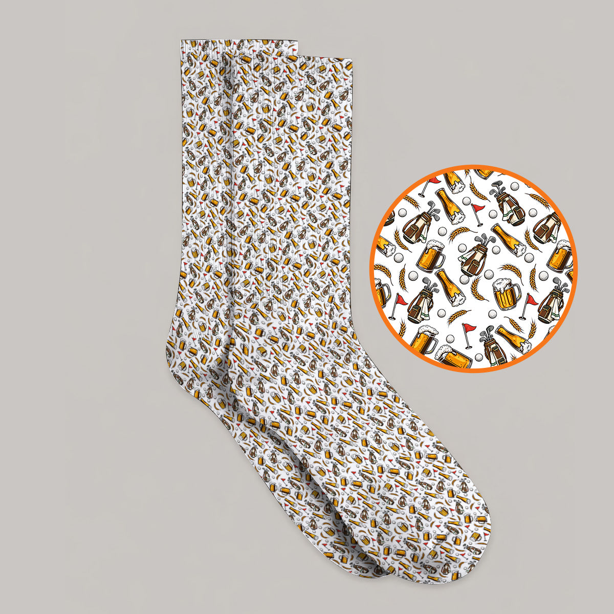 Pattern Golf And Beer Socks, Funny Golf Sock, Golf Gift For Golfer