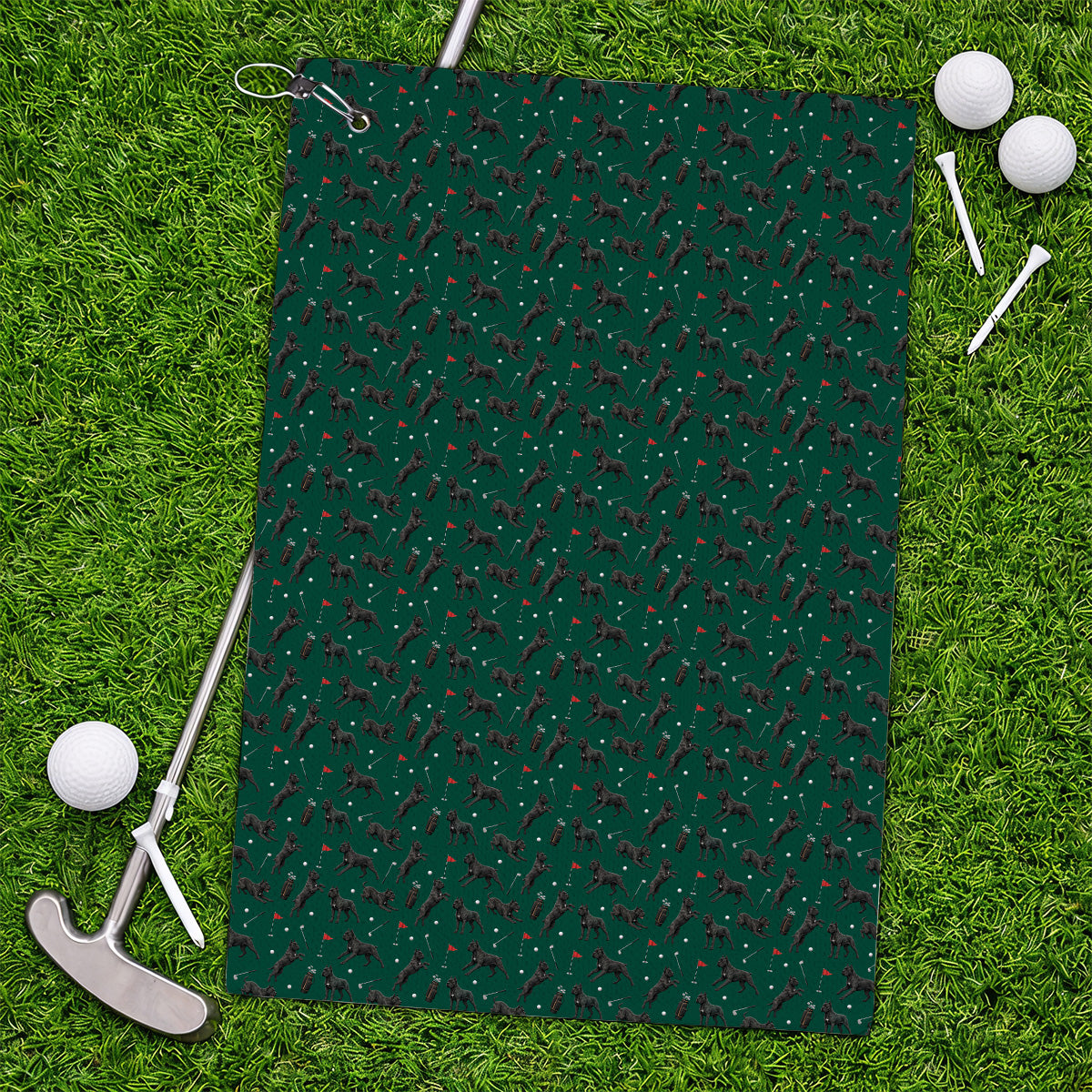 Crazy Cane Corso Pattern Golf Towel, Black Cane Corso Golf Towels for Dog Lovers, Golf Gift for Golfers