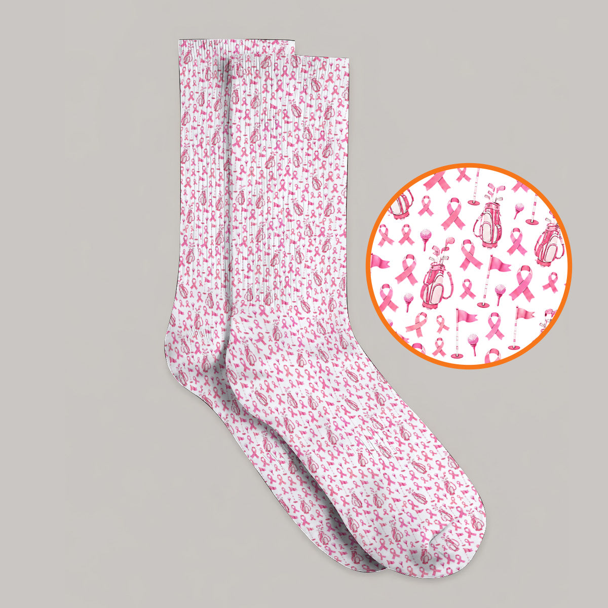 Breast Cancer Awareness Golf Socks, Pink Ribbon Golf Bag Pattern Sock, October Golf Gift for Golfer