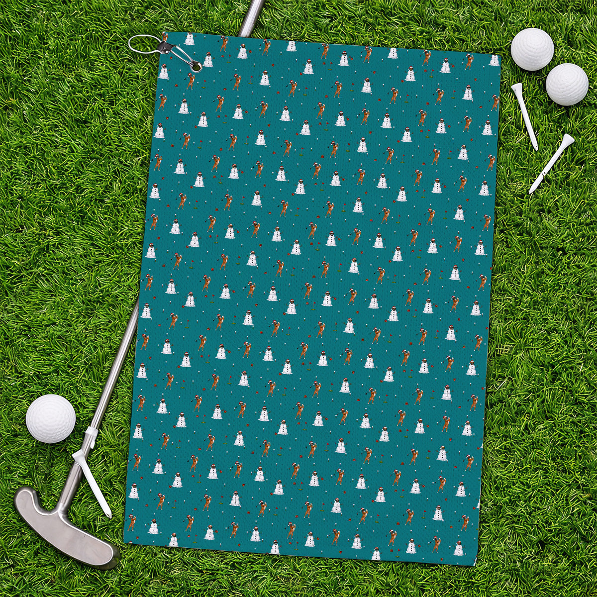Boxer Christmas Golf Towels, Funny Boxer Pattern Golf Towel, Holiday Golf Gift for Dog Lovers