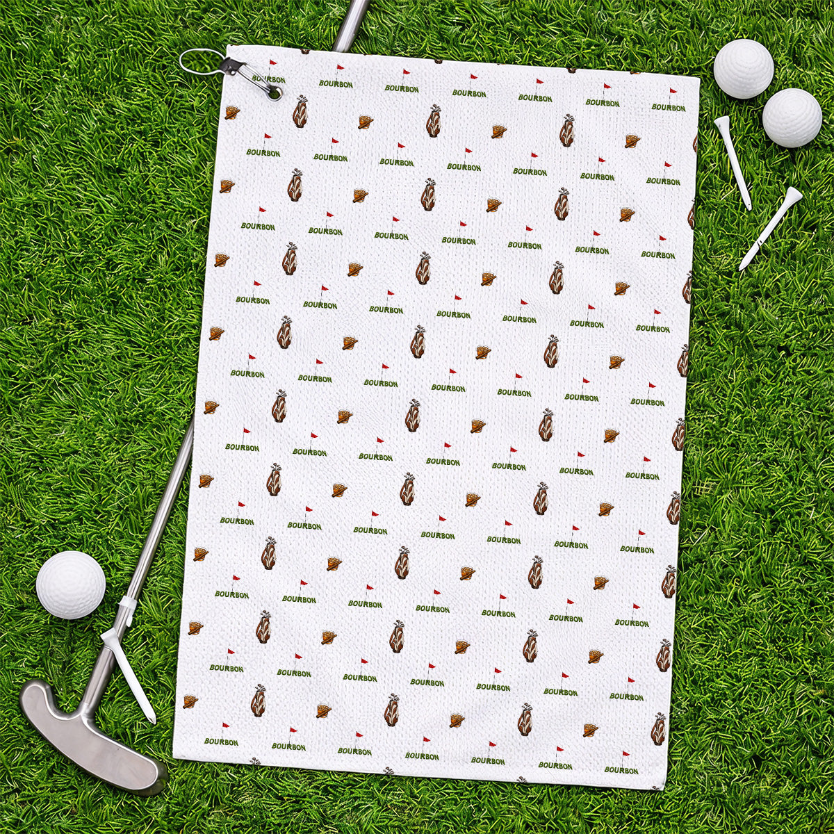 Bourbon & Cigar Golf Towels, Whiskey Golf Pattern Towel, Funny Bourbon Gift For Golfers