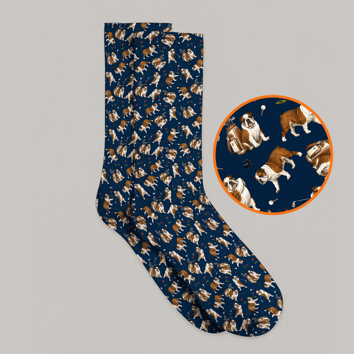 Funny Bulldog Pattern Golf Socks For Golfer, English Bulldog Golf Sock, Dog Golf Gift