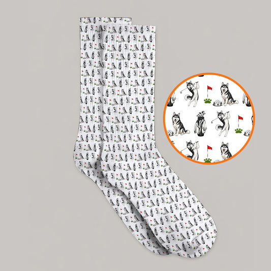 Funny Husky Golf Socks, Husky Sibir Pattern Golf Sock For Dog Lover, Golf Gift For Golfer